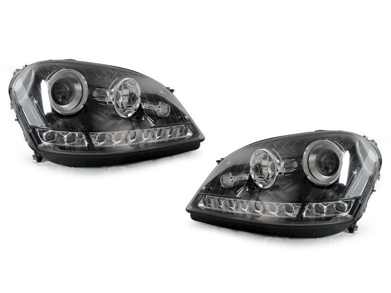 2006-2008 Mercedes Benz M Class W164 White LED Strip Chrome or Black Housing Projector Headlight For Stock Halogen Model - Made by DEPO