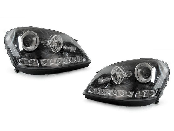 2006-2008 Mercedes Benz M Class W164 White LED Strip Chrome or Black Housing Projector Headlight For Stock Halogen Model - Made by DEPO