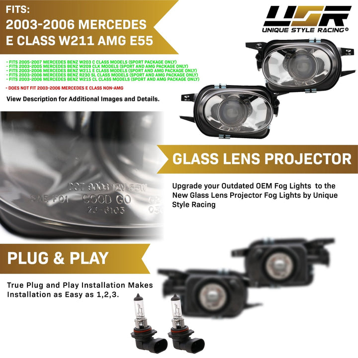 2003 - 2006 Mercedes E Class W211 AMG E55 Glass Lens Projector Fog Light Set