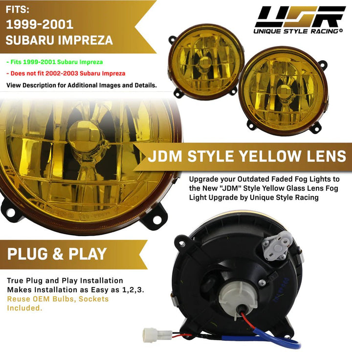1992 - 2001 Subaru Impreza 2.5 RS / WRX JDM Style Yellow Glass Fog Lights