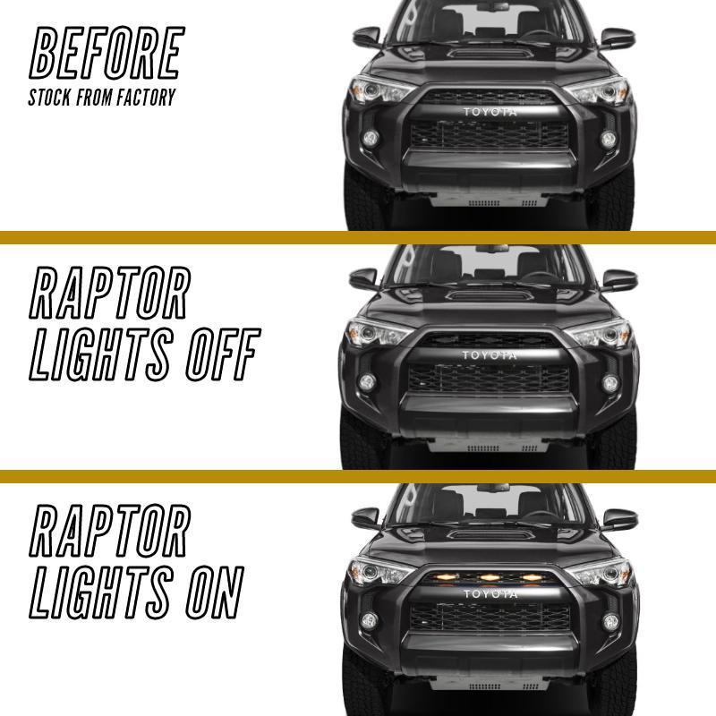 2014 - 2021 Toyota 4Runner DRL Wire + Screw On 3pcs Wide Raptor LED Grill Lights