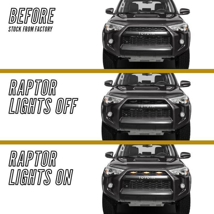 2014 - 2021 Toyota 4Runner DRL Wire + Screw On 3pcs Wide Raptor LED Grill Lights