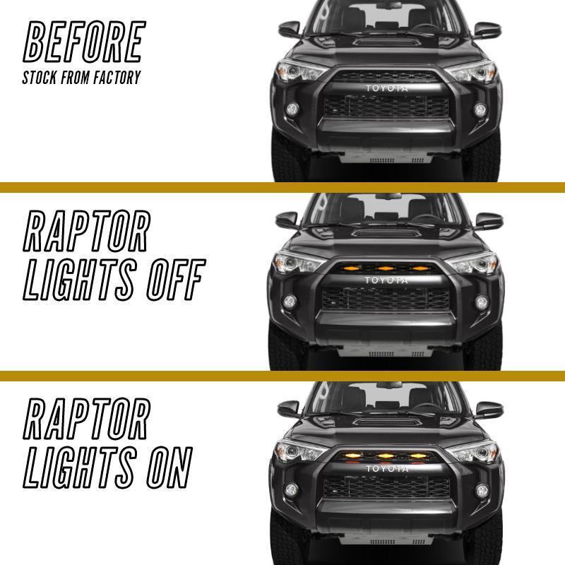 2014 - 2021 Toyota 4Runner DRL Wire + Screw On 3pcs Wide Raptor LED Grill Lights