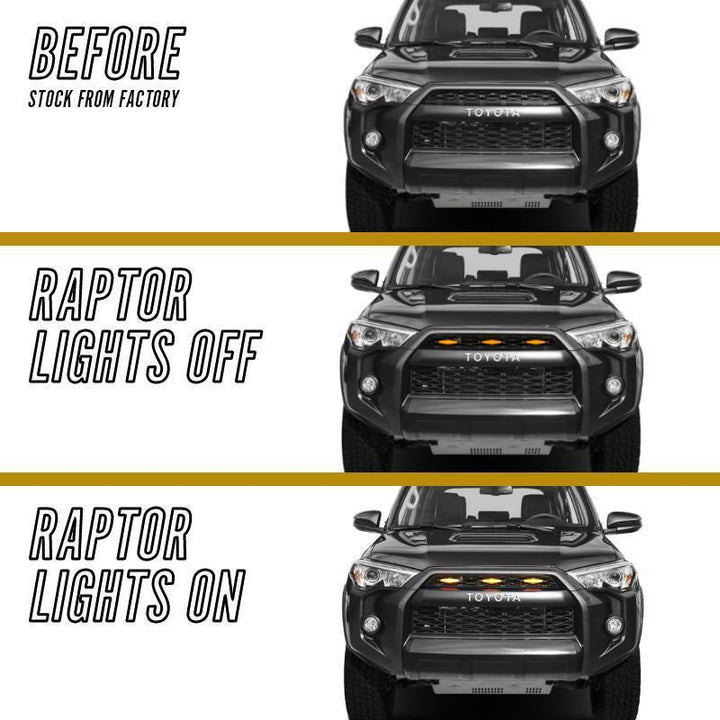 2014 - 2021 Toyota 4Runner DRL Wire + Screw On 3pcs Wide Raptor LED Grill Lights