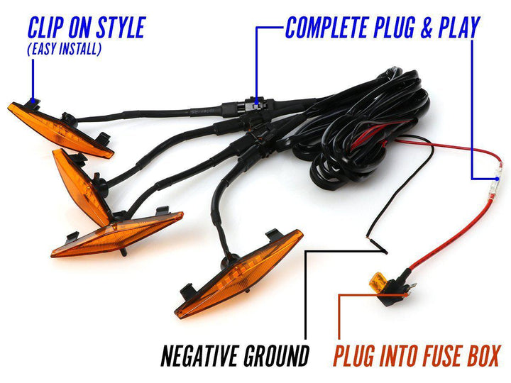 2014 - 2024 Toyota 4Runner Amber or Smoke Lens with Amber or White Output LED Raptor Grill Snap on Light 4PCS with Wire