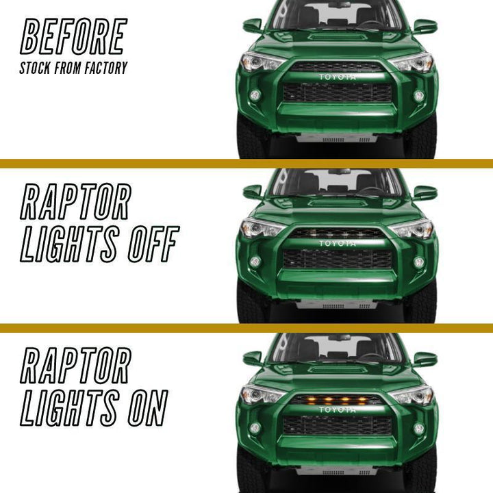 2014 - 2024 Toyota 4Runner Amber or Smoke Lens with Amber or White Output LED Raptor Grill Snap on Light 4PCS with Wire