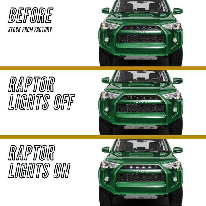 2014 - 2024 Toyota 4Runner Amber or Smoke Lens with Amber or White Output LED Raptor Grill Snap on Light 4PCS with Wire