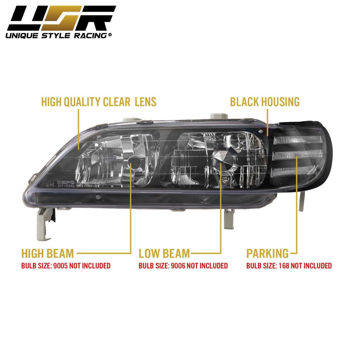1997 - 1992 Acura CL JDM Black Housing Headlight W/ Clear Corner Light