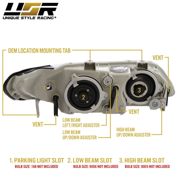 1997 - 1992 Acura CL JDM Black Housing Headlight W/ Clear Corner Light