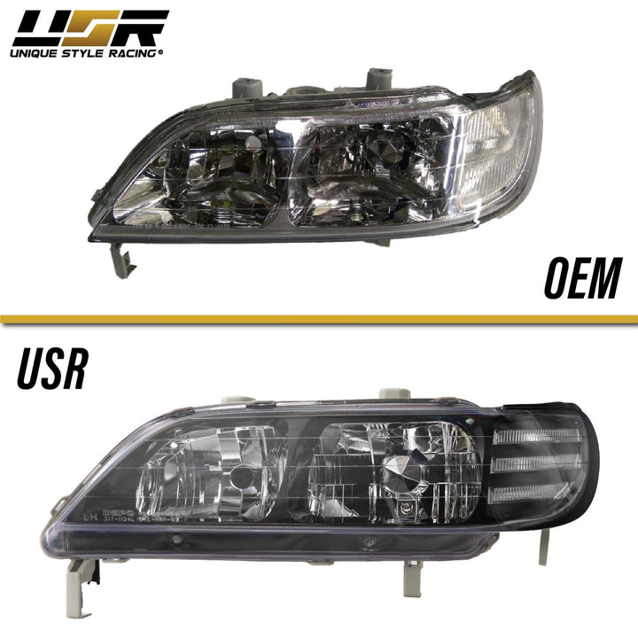 1997 - 1992 Acura CL JDM Black Housing Headlight W/ Clear Corner Light
