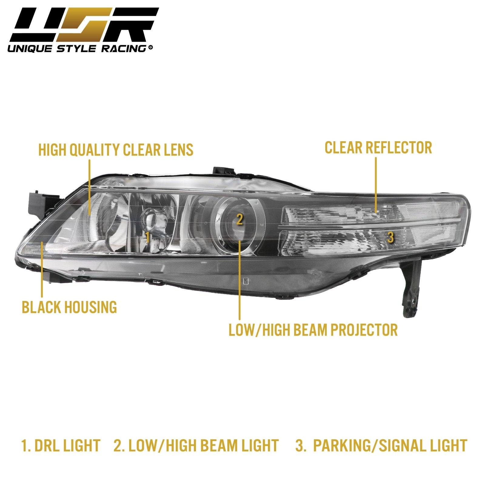 Streetrend Black Projector Headlights + Corner Lights – 2004-2008 Acura TSX – Direct Fit