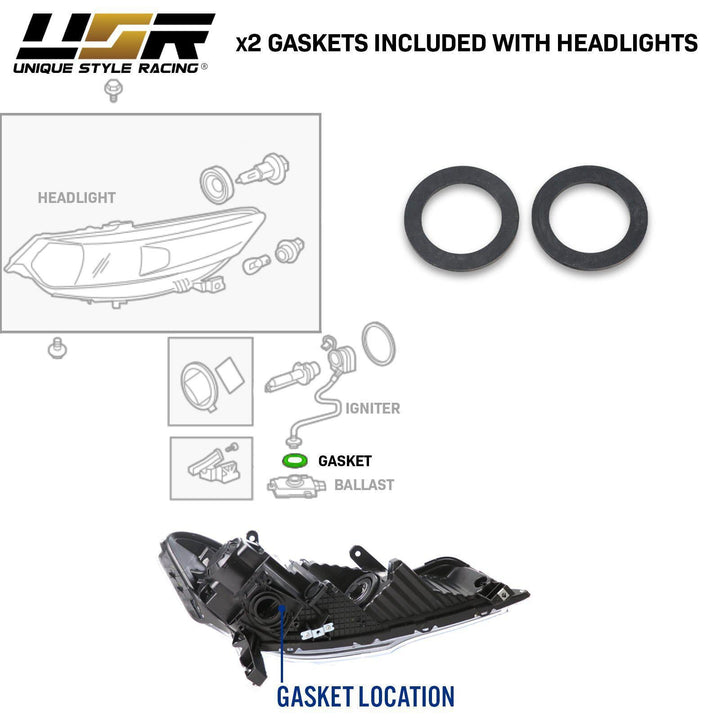 2009 - 2014 Acura TL Clear Corner Diffuser BiXenon D2S Projector Headlight with Gaskets