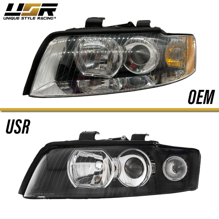 2002 - 2005 Audi A4/S4 Black Housing Headlight W/ Clear Corner Xenon HID Model