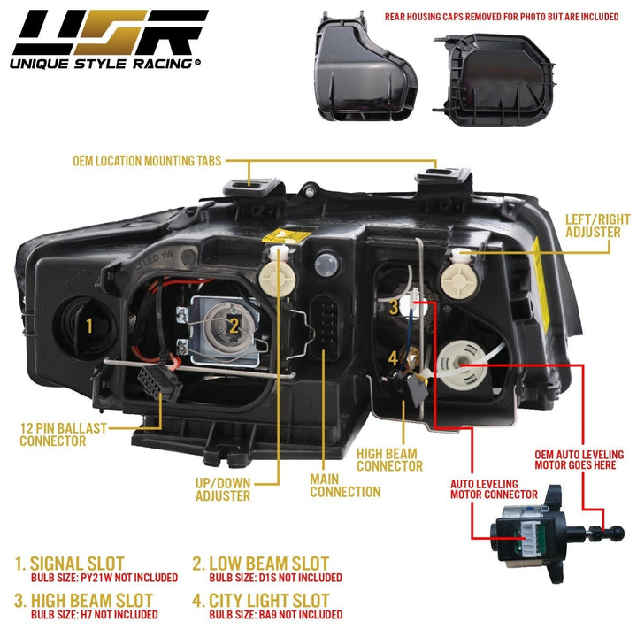 2002 - 2005 Audi A4/S4 Black Housing Headlight W/ Clear Corner Xenon HID Model