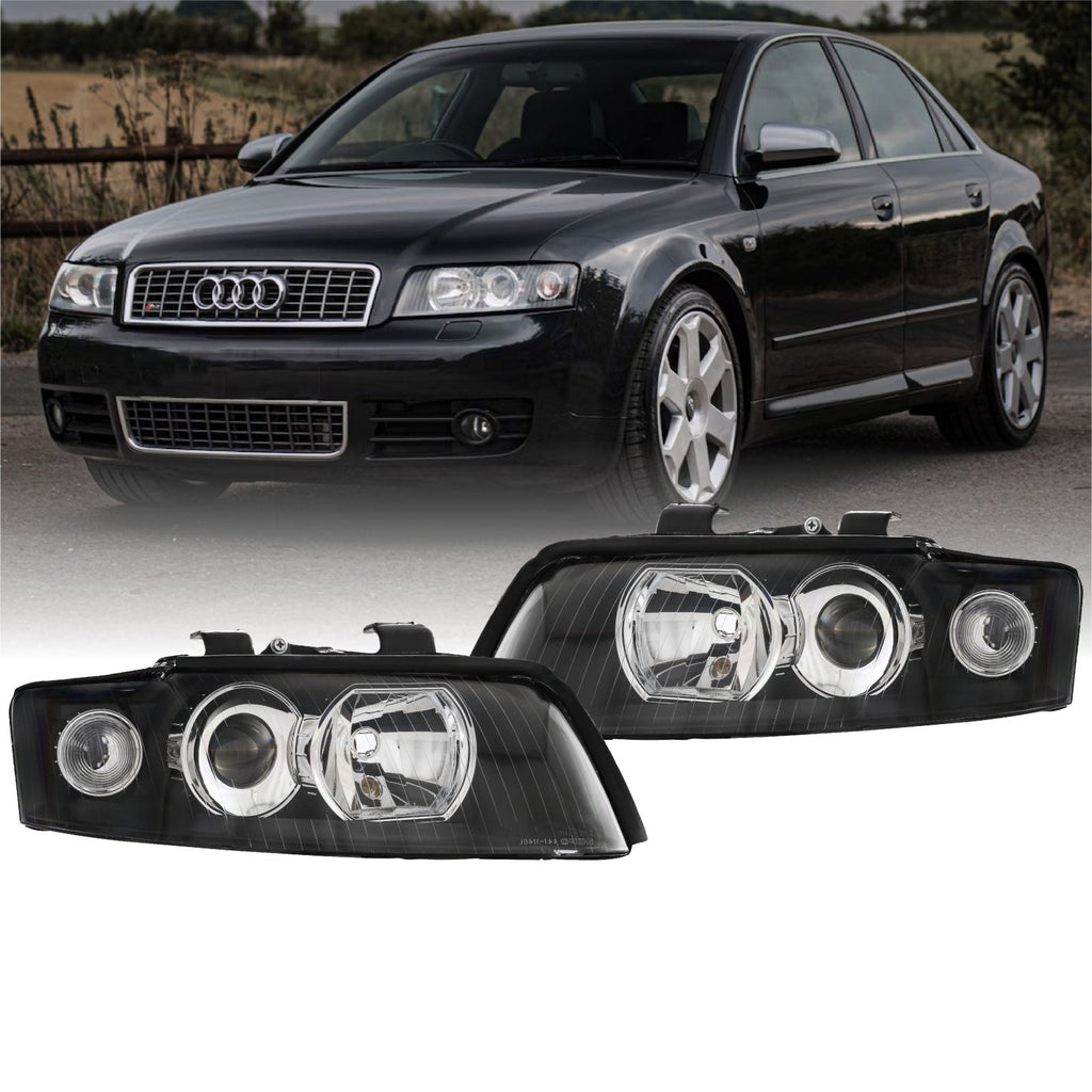 2002-2005 Audi A4 / S4 Black Housing Headlight with Clear Corner