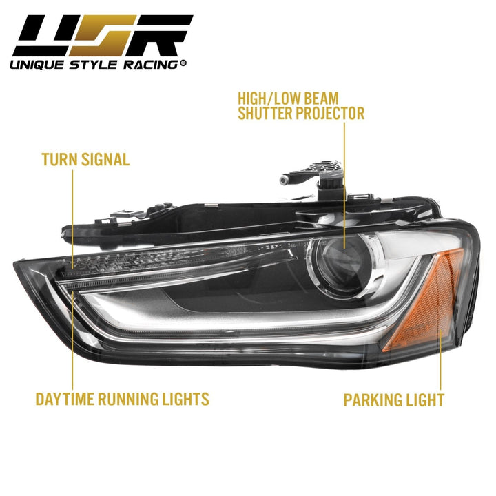 2013 - 2016 Audi A4 B8 Sedan / Wagon Black Housing LED DRL S4 Projector Style Headlights