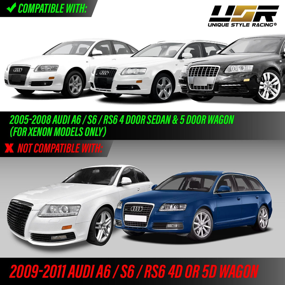2005 - 2008 Audi A6 / S6 / RS6 C6/4F 4D Sedan & 5D Wagon For Xenon Model Facelift '09'11 Style LED Strip Projector Headlight