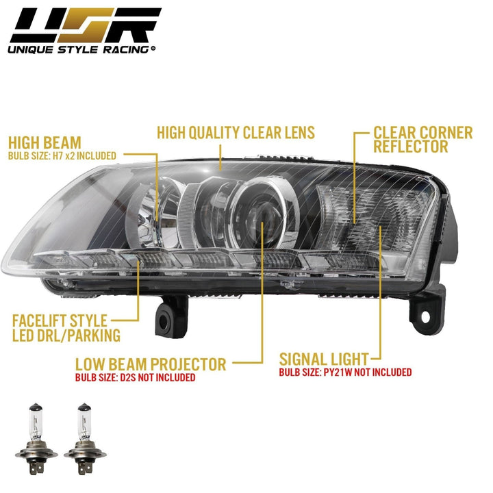 2005 - 2008 Audi A6 / S6 / RS6 C6/4F 4D Sedan & 5D Wagon For Xenon Model Facelift '09'11 Style LED Strip Projector Headlight