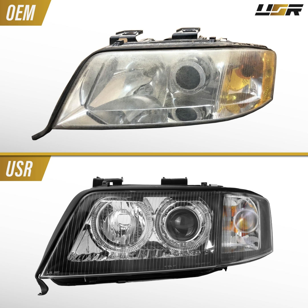1998-2001 Audi A6 C5 Xenon D2S Models Black Housing Angel Eye Halo Projector Headlights