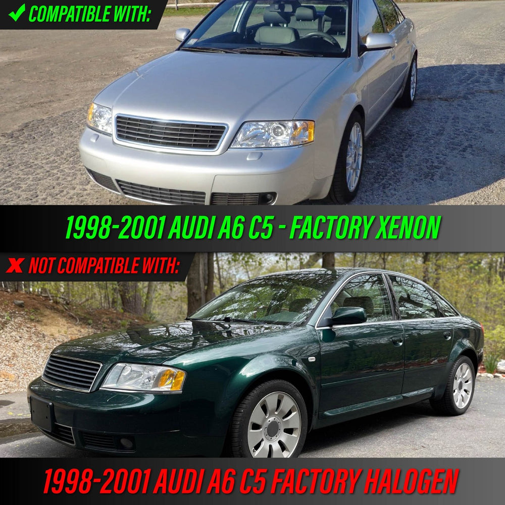 1998-2001 Audi A6 C5 Xenon D2S Models Black Housing Angel Eye Halo Projector Headlights