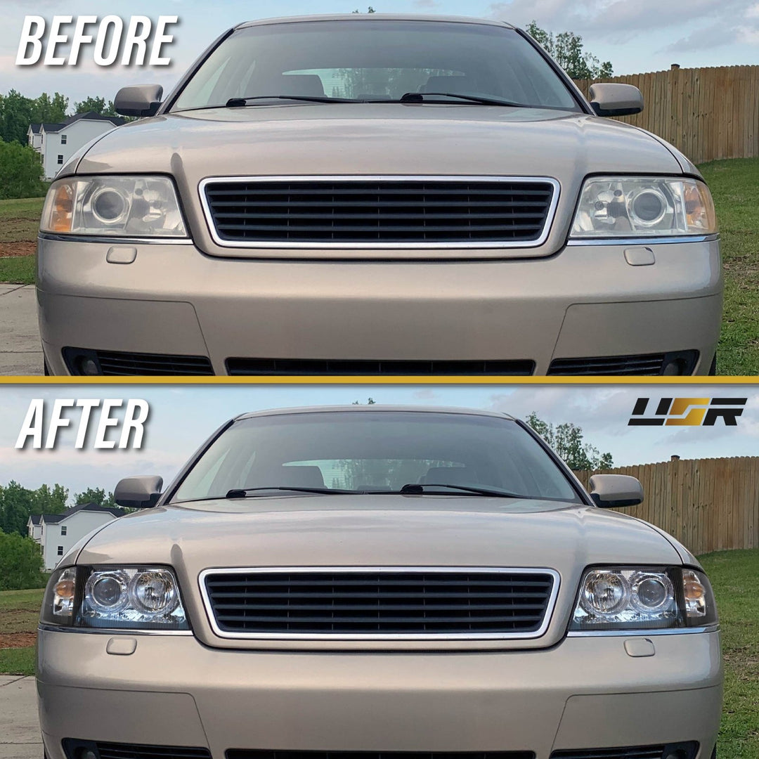 1998-2001 Audi A6 C5 Xenon D2S Models Black Housing Angel Eye Halo Projector Headlights