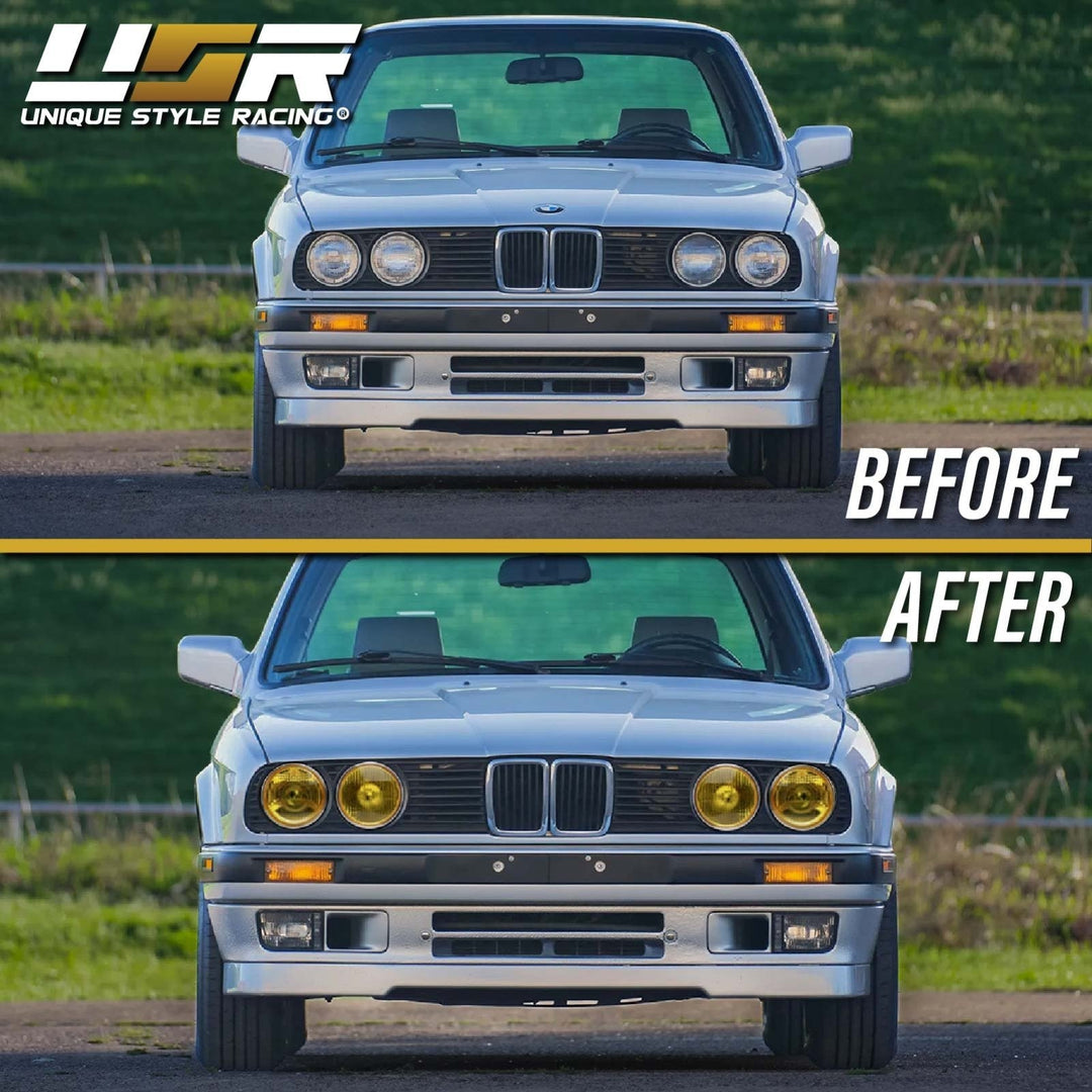1984 - 1991 BMW E30 3 Series French Edition Yellow Glass Lens Euro Smiley Projector Headlights