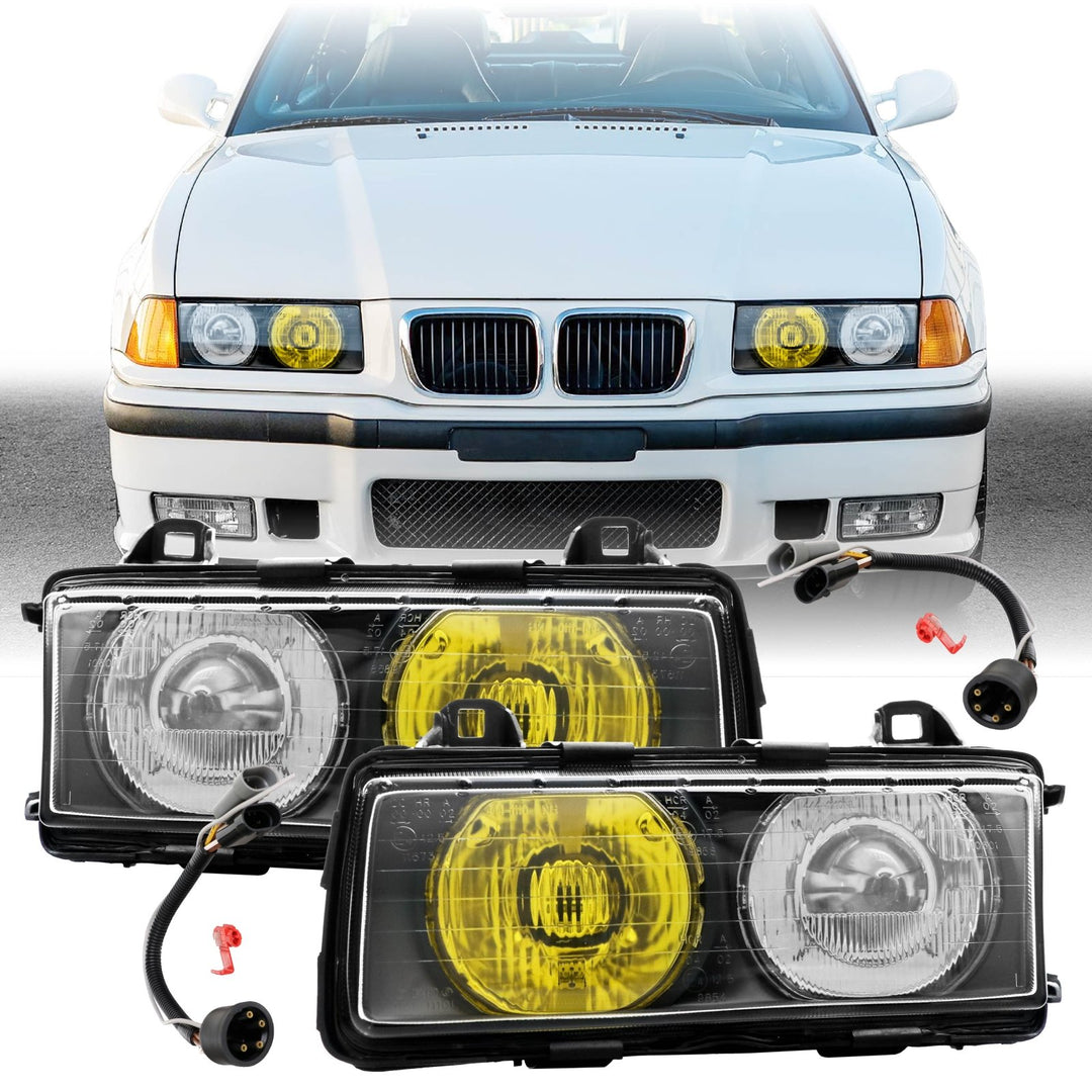 1992 - 1999 BMW E36 3 Series Yellow High Clear Low Glass Lens Hella Euro Ellipsoid Projector Headlight

#optional-items_headlight-with-wires