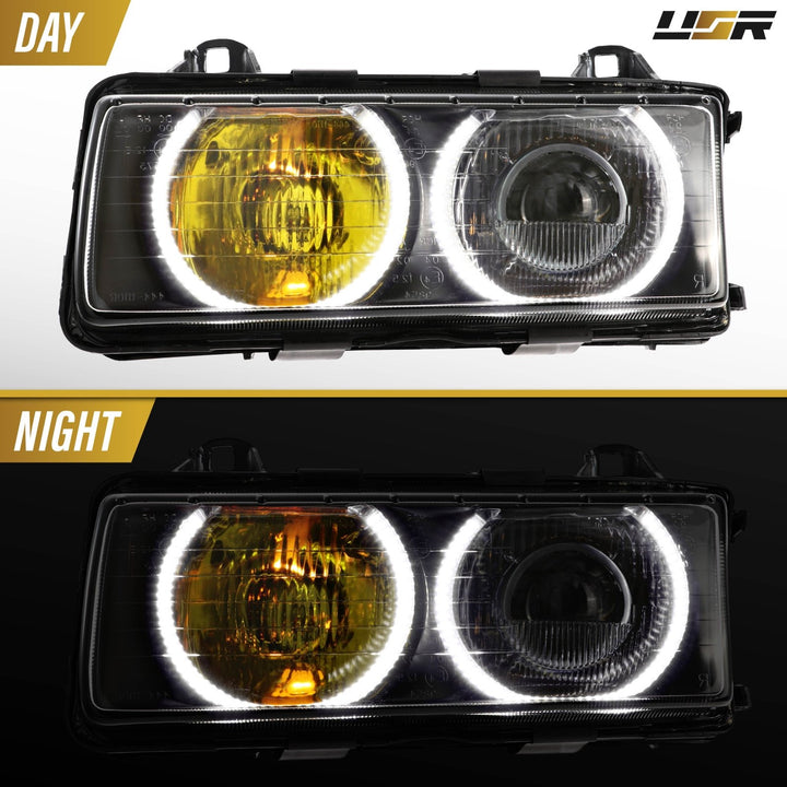 1992 - 1999 BMW E36 3 Series Yellow High Clear Low Glass Lens Hella Euro Ellipsoid Projector Headlight

#optional-items_headlight-with-led-bulbs-and-angel-eye-rings