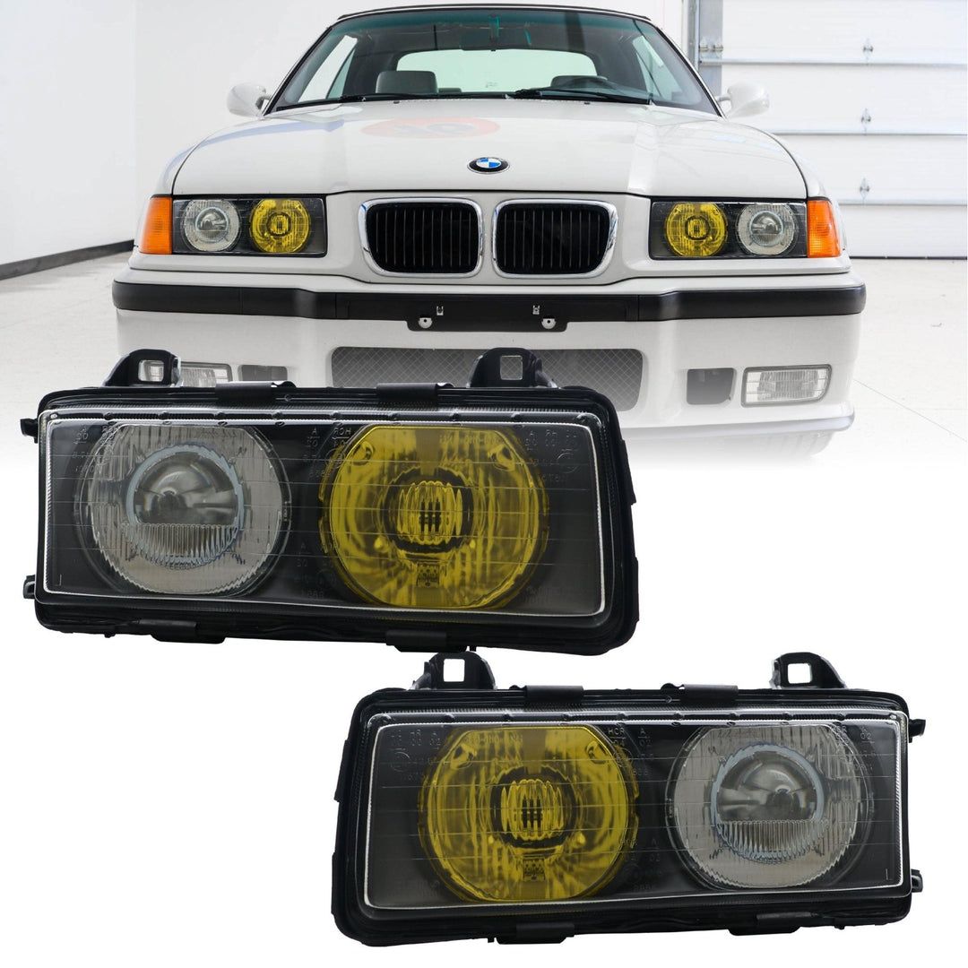 1992 - 1999 BMW E36 3 Series Yellow High Clear Low Glass Lens Hella Euro Ellipsoid Projector Headlight