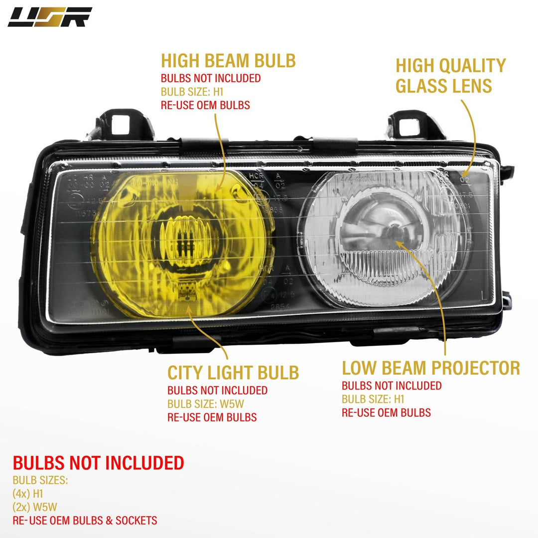 1992 - 1999 BMW E36 3 Series Yellow High Clear Low Glass Lens Hella Euro Ellipsoid Projector Headlight

#optional-items_headlight-with-wires