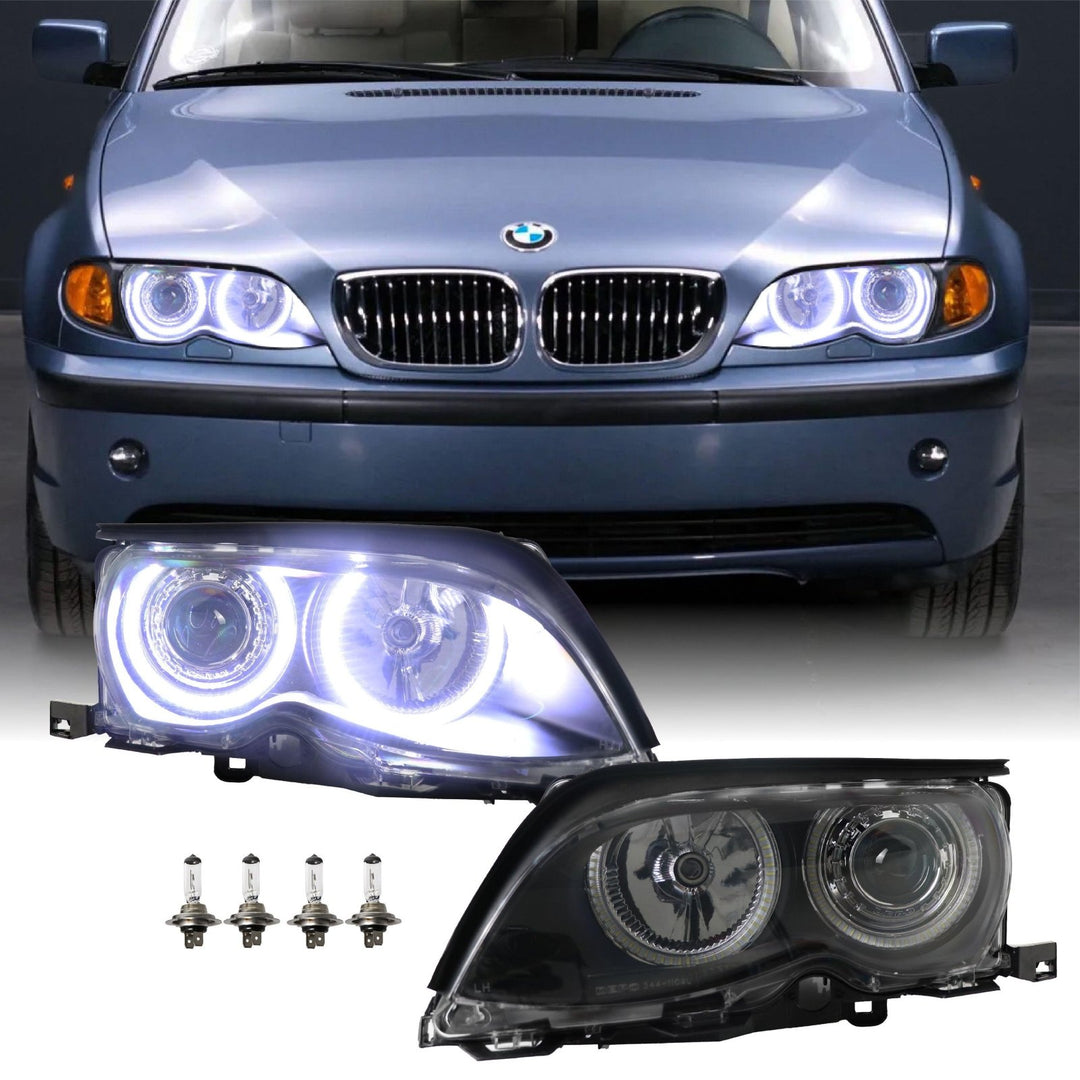 2002 - 2005 BMW 3 Series E46 4D Sedan / 4D Wagon Angel Eye Projector Headlight W/ Optional UHP LED Halo Rings
