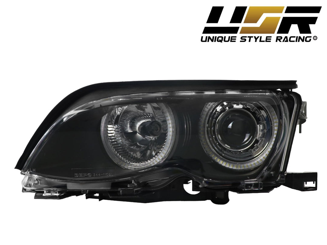 2002 - 2005 BMW 3 Series E46 4D Sedan / 4D Wagon Angel Eye Projector Headlight W/ Optional UHP LED Halo Rings