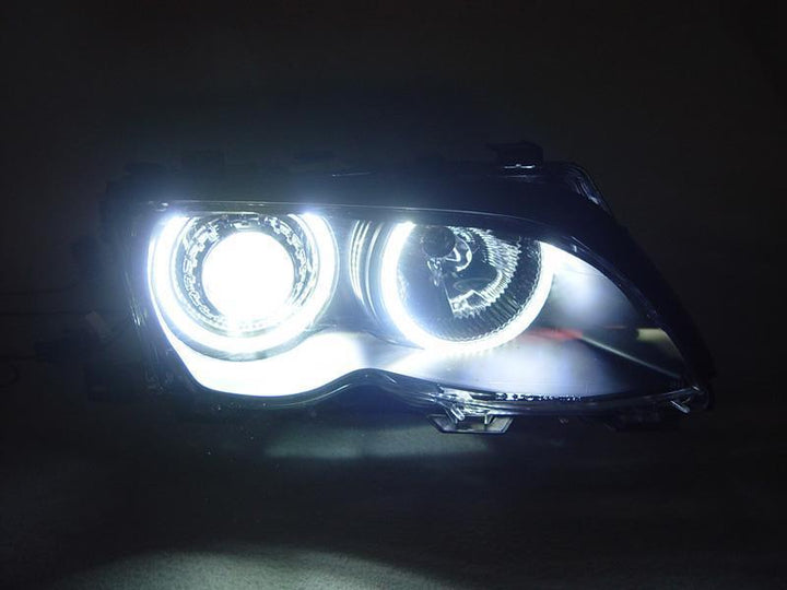 1992 - 2001 BMW 3 Series E46 4D Sedan / 5D Wagon Angel Eye Projector Headlight with Optional UHP LED Halo Rings For Factory Halogen Models
