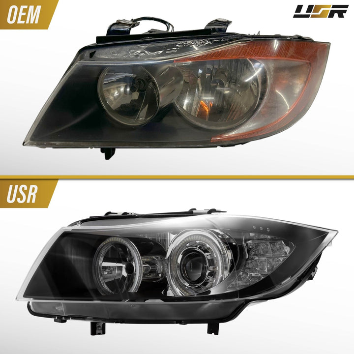2006 - 2008 BMW 3 Series E90 / E91 V2 Projector UHP LED Angel Halo Headlight With LED Corner
