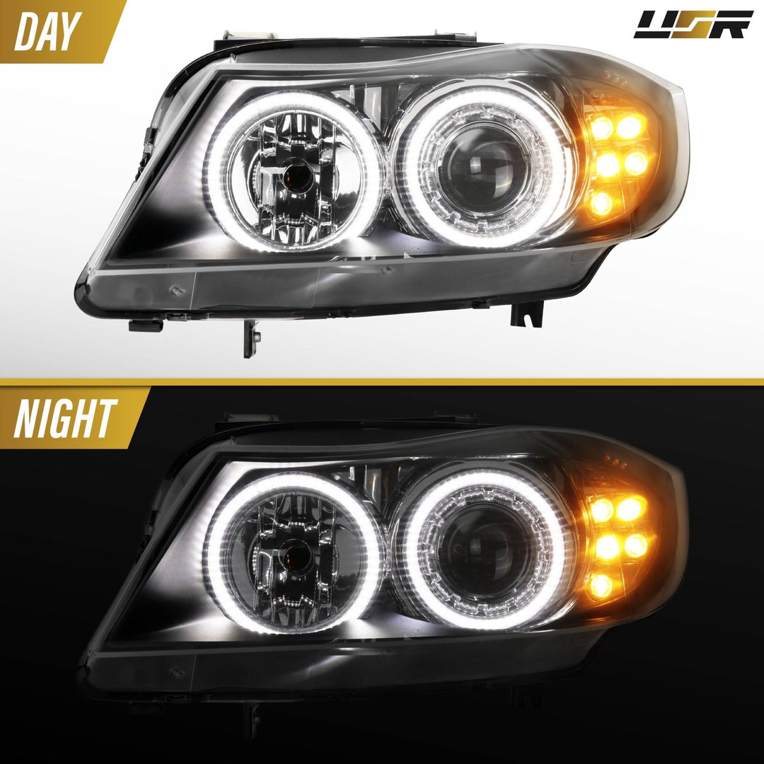 2006 - 2008 BMW 3 Series E90 / E91 V2 Projector UHP LED Angel Halo Headlight With LED Corner