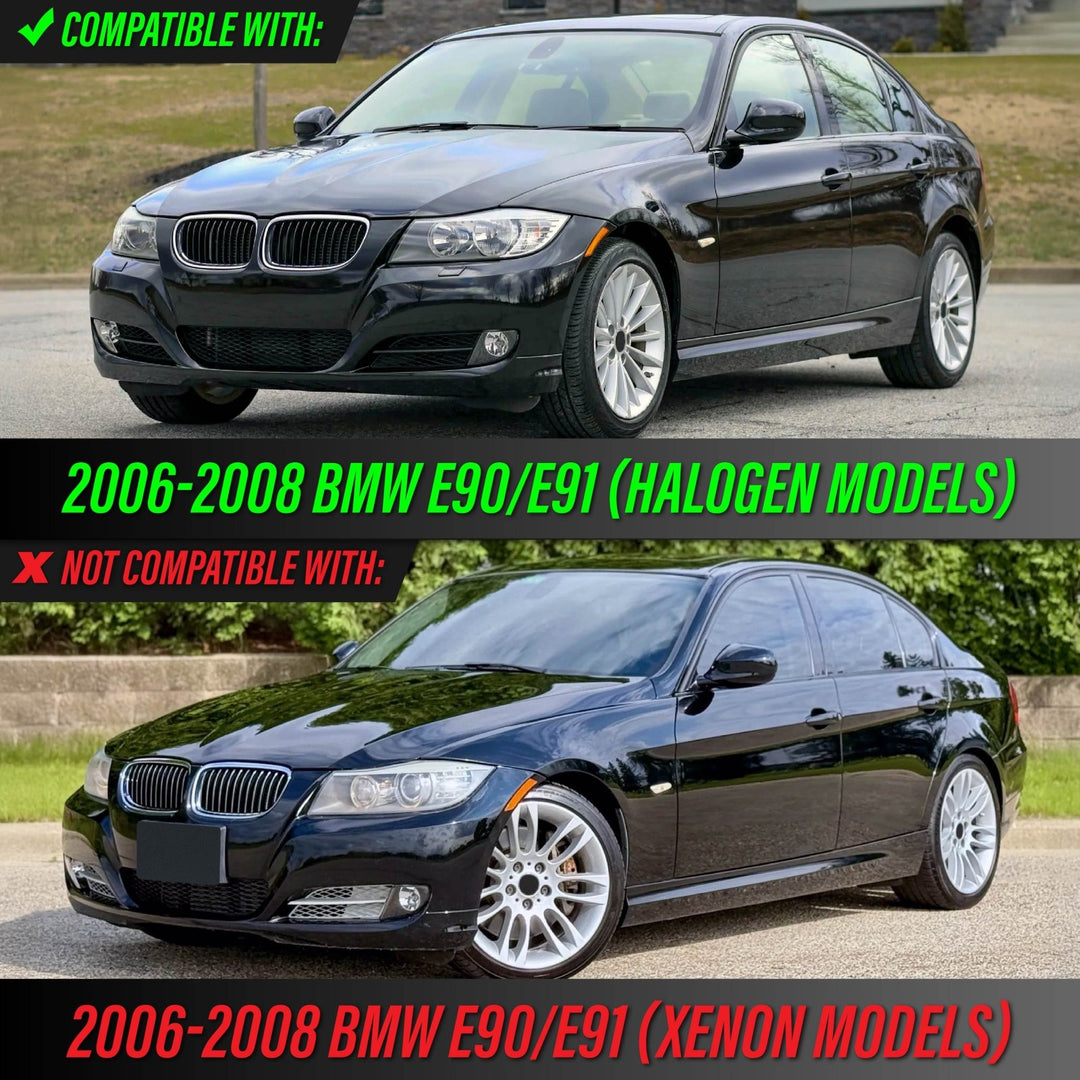 2006 - 2008 BMW 3 Series E90 / E91 V2 Projector UHP LED Angel Halo Headlight With LED Corner