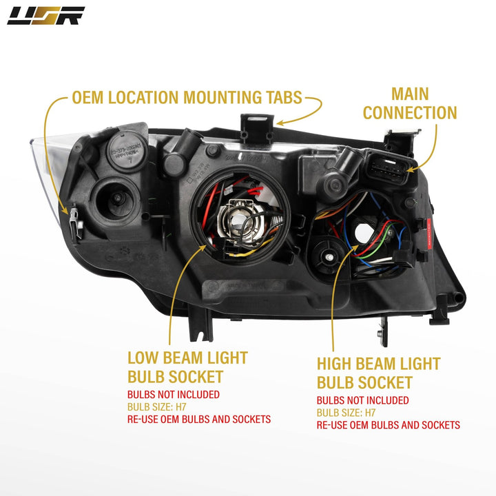 2006 - 2008 BMW 3 Series E90 / E91 V2 Projector UHP LED Angel Halo Headlight With LED Corner