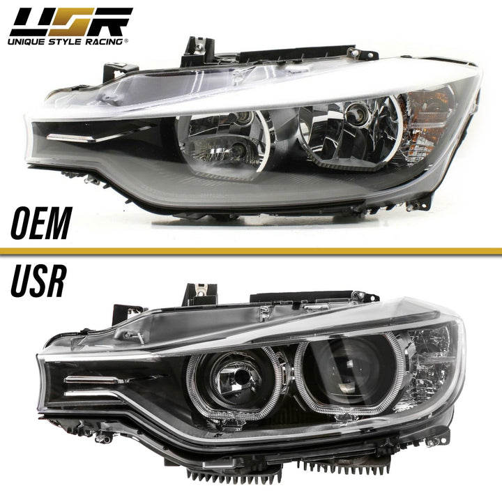 2012 - 2015 BMW F30 / F31 3 Series 4D Sedan / 5D Wagon Black LED Angel Eyes Halo Rings Projector Headlight
