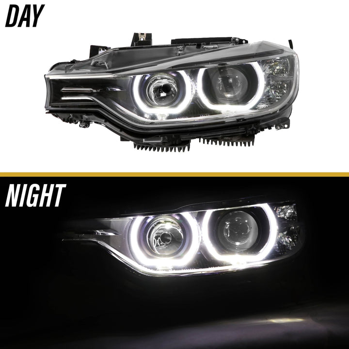 2012 - 2015 BMW F30 / F31 3 Series 4D Sedan / 5D Wagon Black LED Angel Eyes Halo Rings Projector Headlight