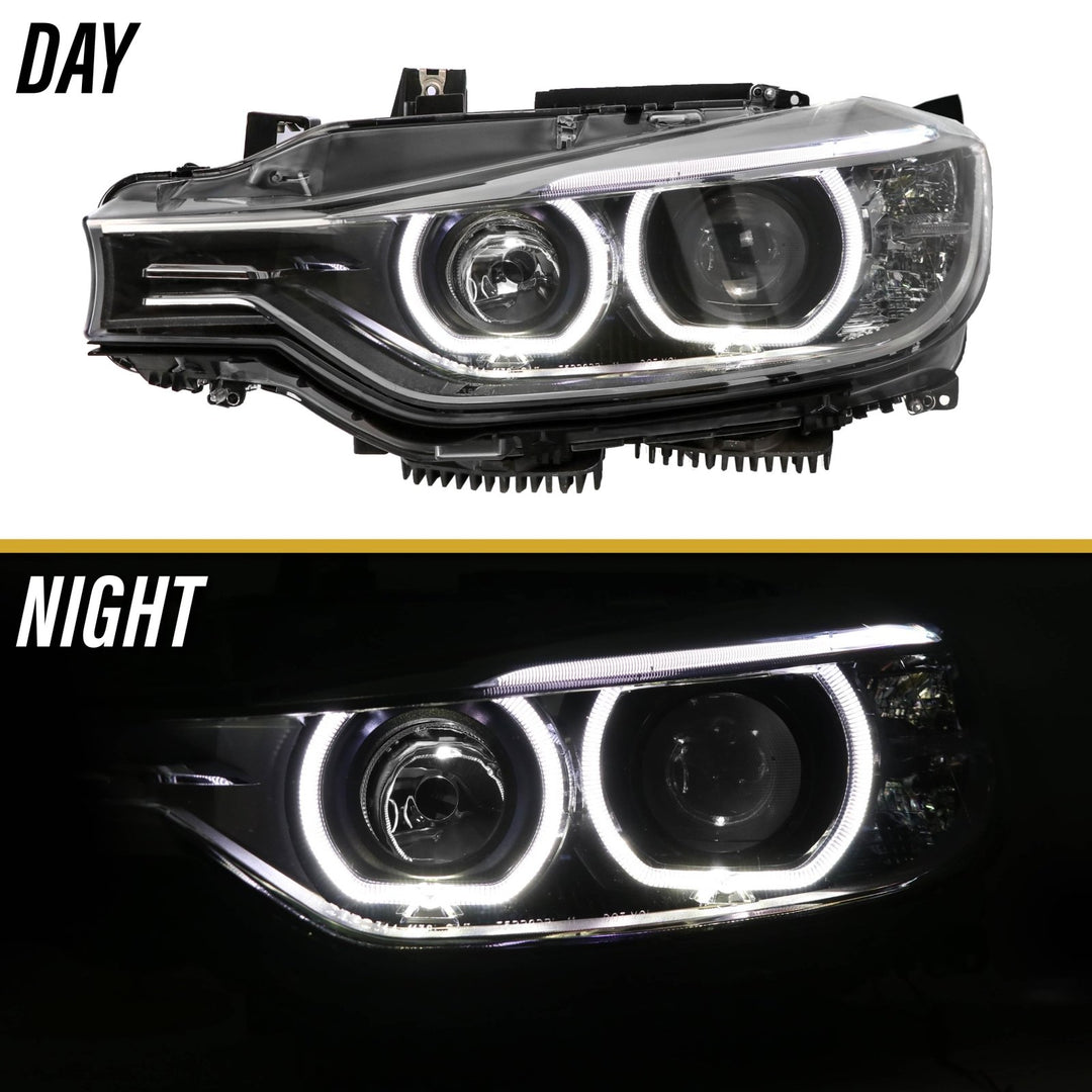 2012 - 2015 BMW F30 / F31 3 Series 4D Sedan / 5D Wagon Black LED Angel Eyes Halo Rings Projector Headlight