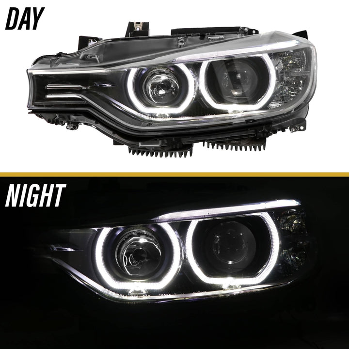 2012 - 2015 BMW F30 / F31 3 Series 4D Sedan / 5D Wagon Black LED Angel Eyes Halo Rings Projector Headlight