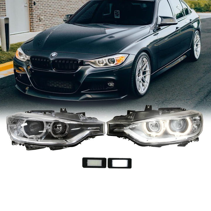 2012 - 2015 BMW F30 / F31 3 Series 4D Sedan / 5D Wagon Black LED Angel Eyes Halo Rings Projector Headlight
