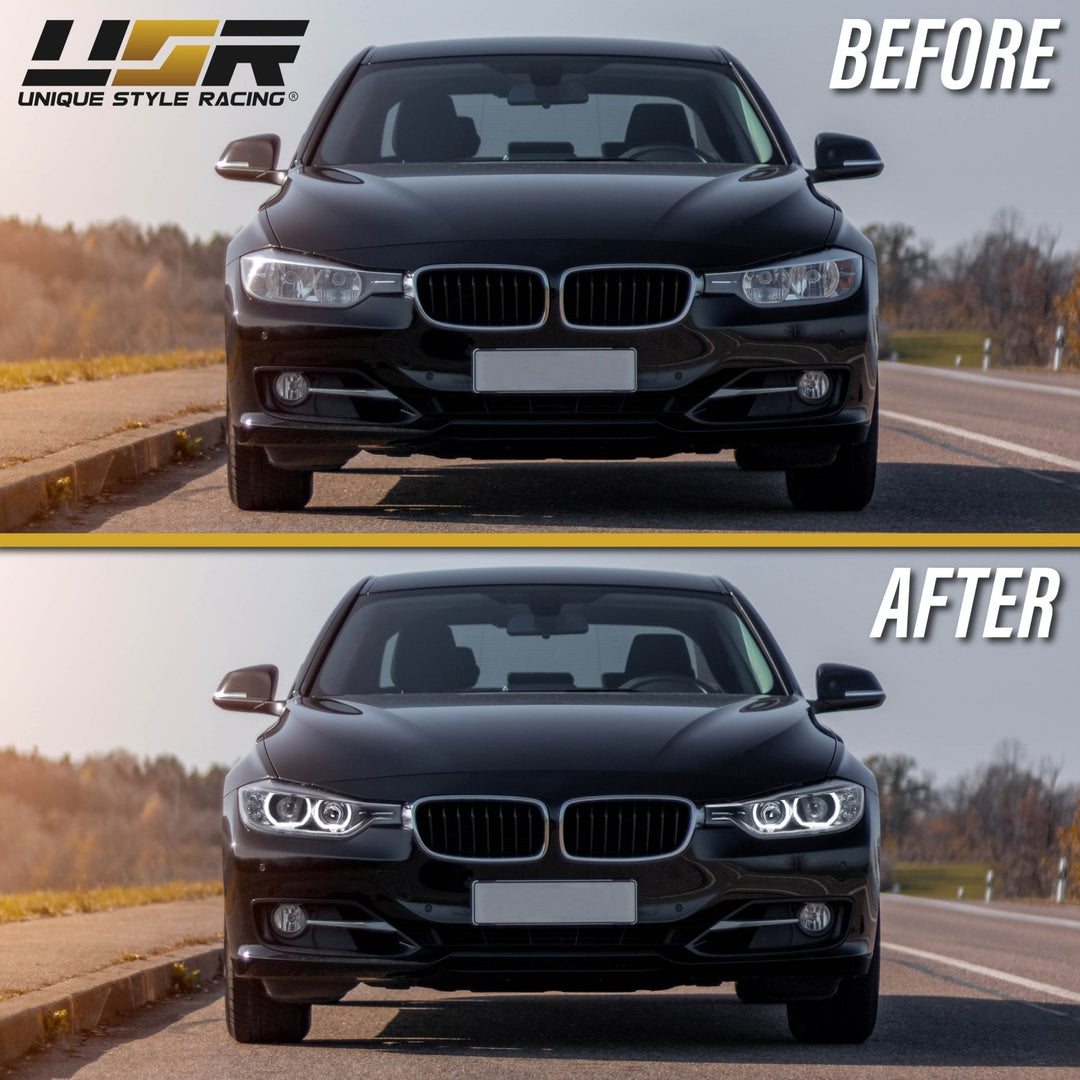 2012 - 2015 BMW F30 / F31 3 Series 4D Sedan / 5D Wagon Black LED Angel Eyes Halo Rings Projector Headlight
