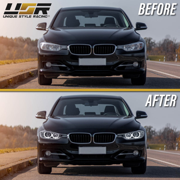 2012 - 2015 BMW F30 / F31 3 Series 4D Sedan / 5D Wagon Black LED Angel Eyes Halo Rings Projector Headlight