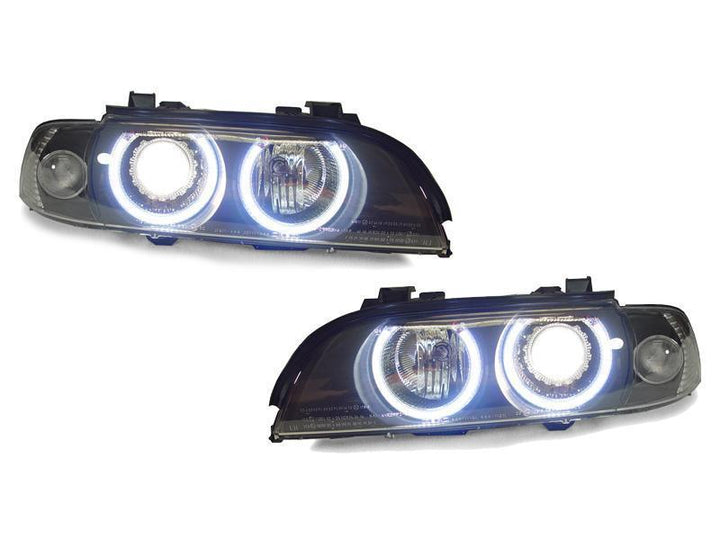 1997 - 2000 BMW E39 5 Series Angel Eye Halo Projector Headlight W/ Optional LED Ring For Factory Halogen Models