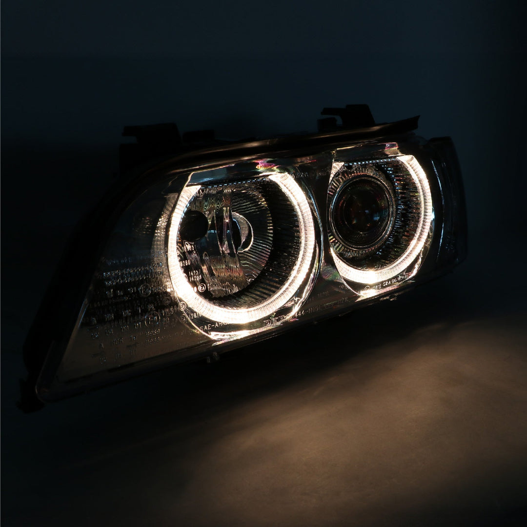 1997 - 2000 BMW E39 5 Series Halogen Angel Eye Halo Projector Chrome Housing Headlight For Factory Xenon Models