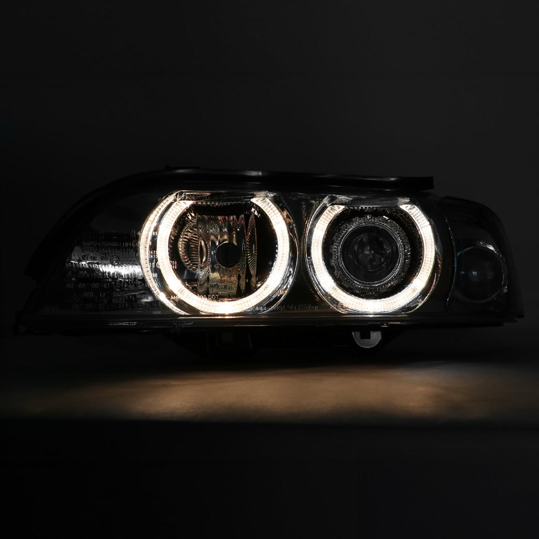 1997 - 2000 BMW E39 5 Series Halogen Angel Eye Halo Projector Chrome Housing Headlight For Factory Xenon Models