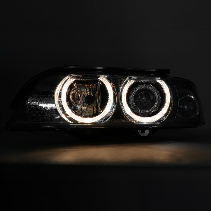 1997 - 2000 BMW E39 5 Series Halogen Angel Eye Halo Projector Chrome Housing Headlight For Factory Xenon Models