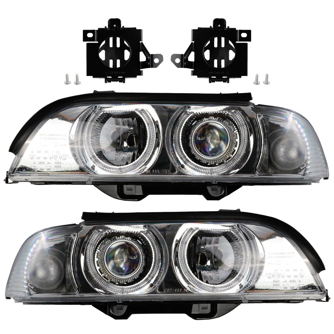 1997 - 2000 BMW E39 5 Series Halogen Angel Eye Halo Projector Chrome Housing Headlight For Factory Xenon Models