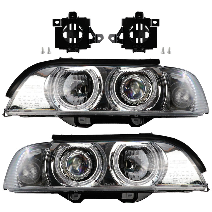 1997 - 2000 BMW E39 5 Series Halogen Angel Eye Halo Projector Chrome Housing Headlight For Factory Xenon Models